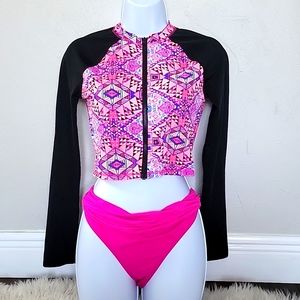 VS Pink Zip up Swim Crop